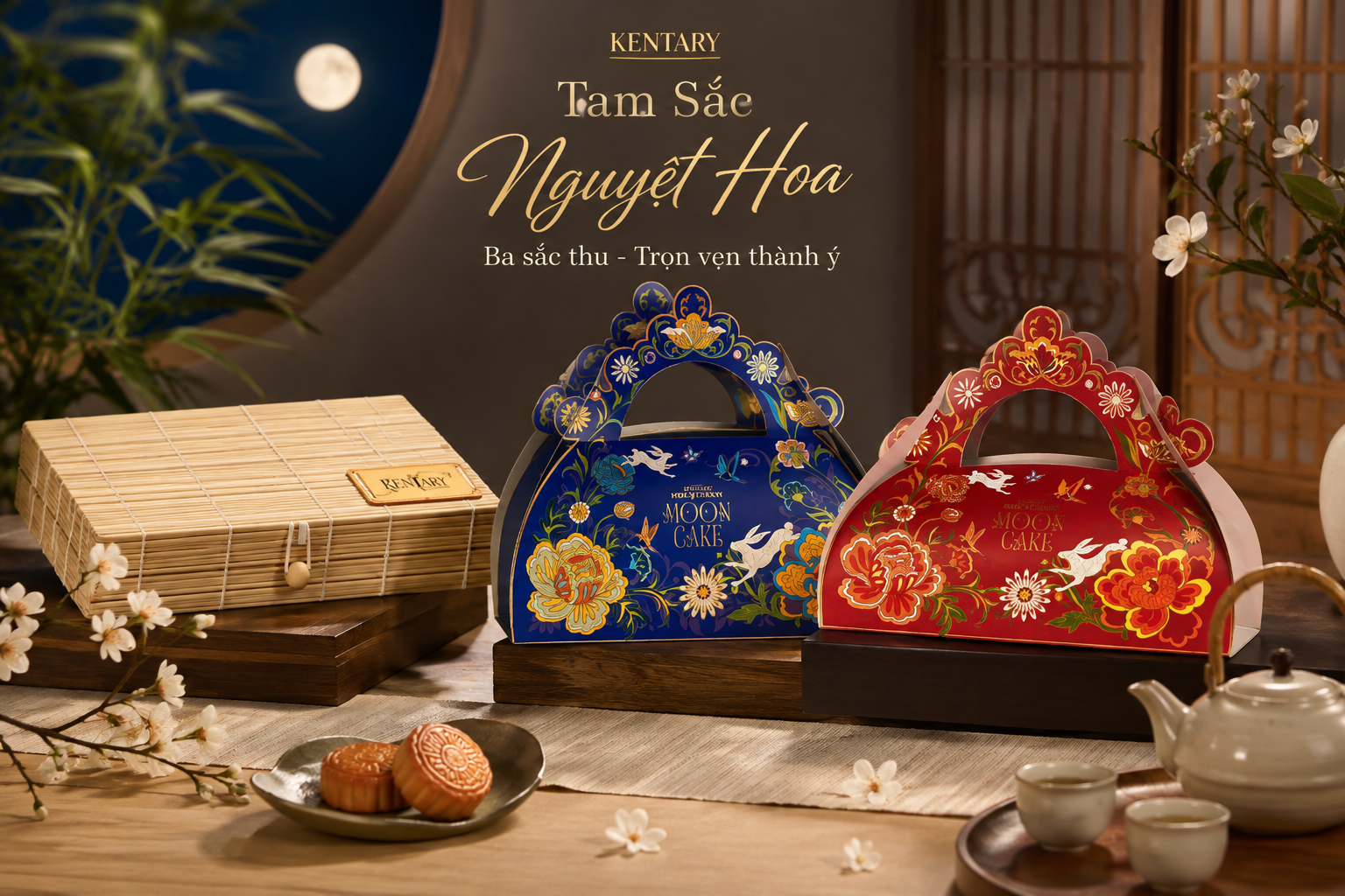 TAM SẮC NGUYỆT HOA, BA SẮC THU GỬI TRỌN THÀNH Ý – HỘP QUÀ TRUNG THU KENTARY